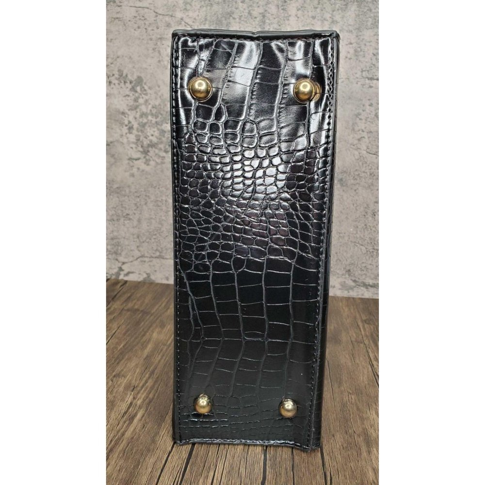 KELLY CROC BIRKIN-STYLE BAG MEDIUM BLACK Back in S - Picture 8 of 10